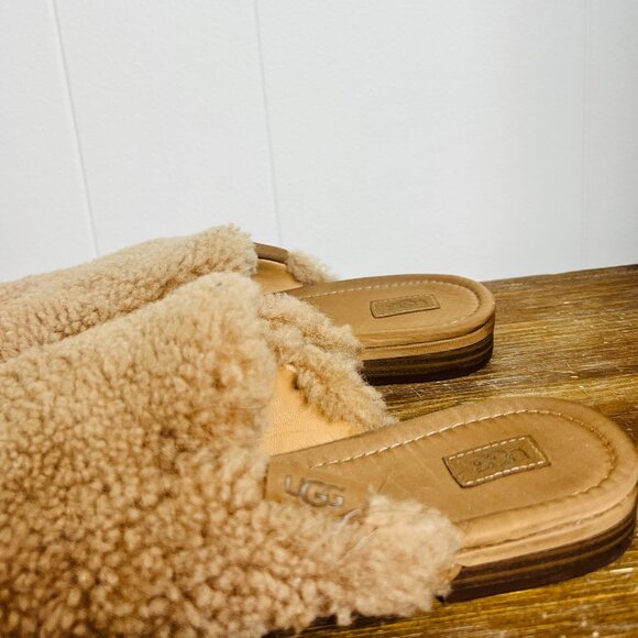 UGG Women's 7.5 Janaya Cozy Genuine Sheepskin-Topped Mules CHESTNUT Slippers - Picture 2 of 6